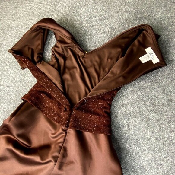 Patra Dress Womens 6 Brown Glitter Formal Gown Prom Satin Rhinestone Long - Picture 3 of 16
